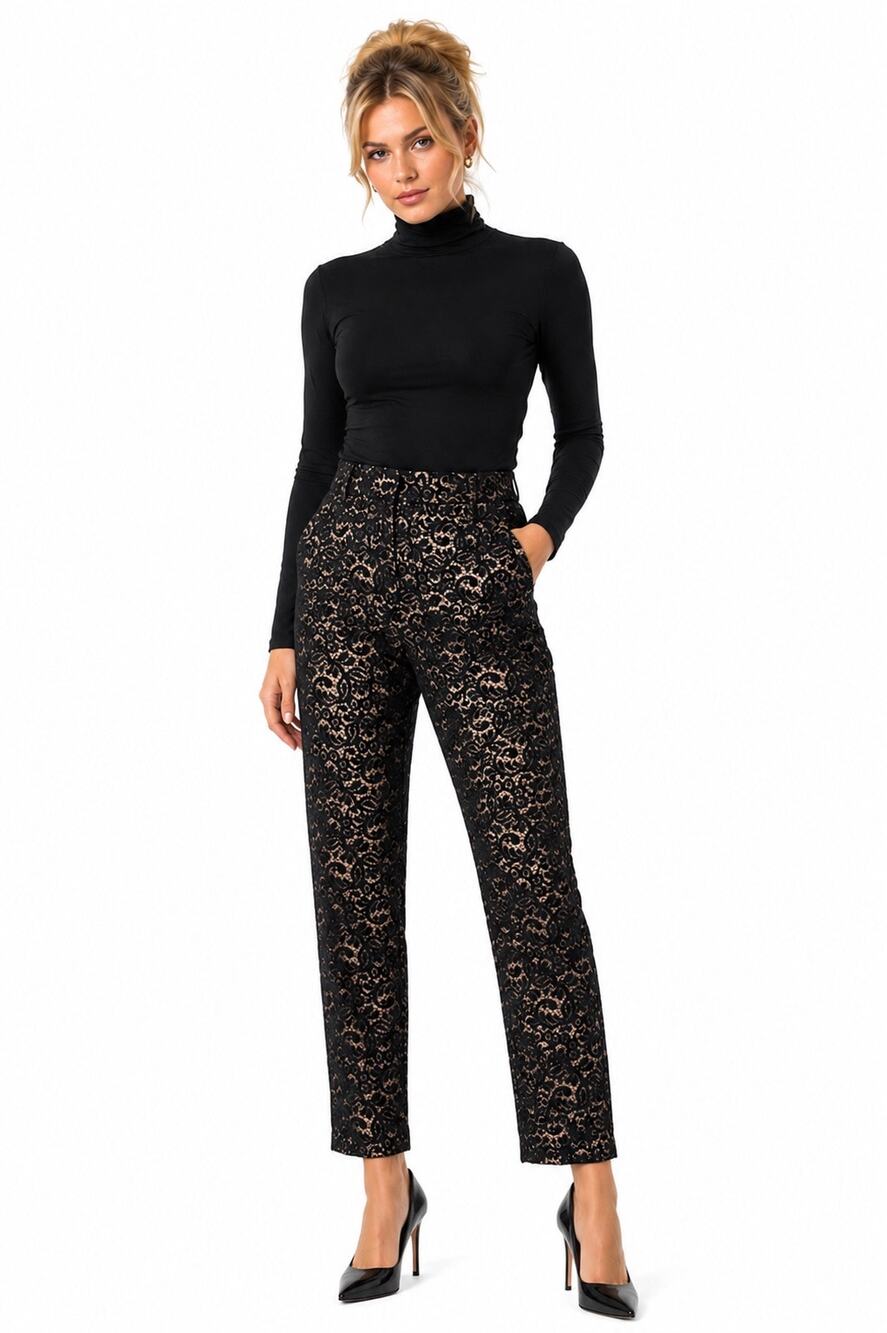 Vintage ‘90s DKNY Jeans Black Lace Embroidered Pants w/ Beige Lining